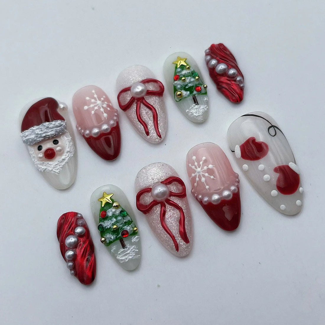 Cute Santa | Handmade Mismatched 3D Christmas Press-On Nails