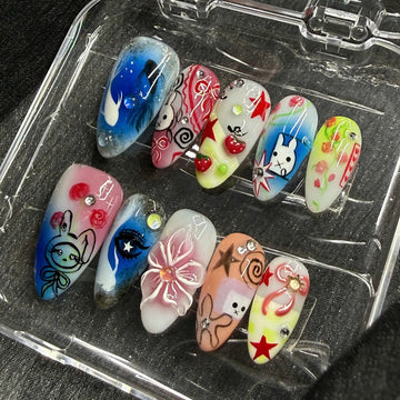 Harajuku Pop | Handmade Kawaii Anime Y2K Cute Gel Press-On Nails