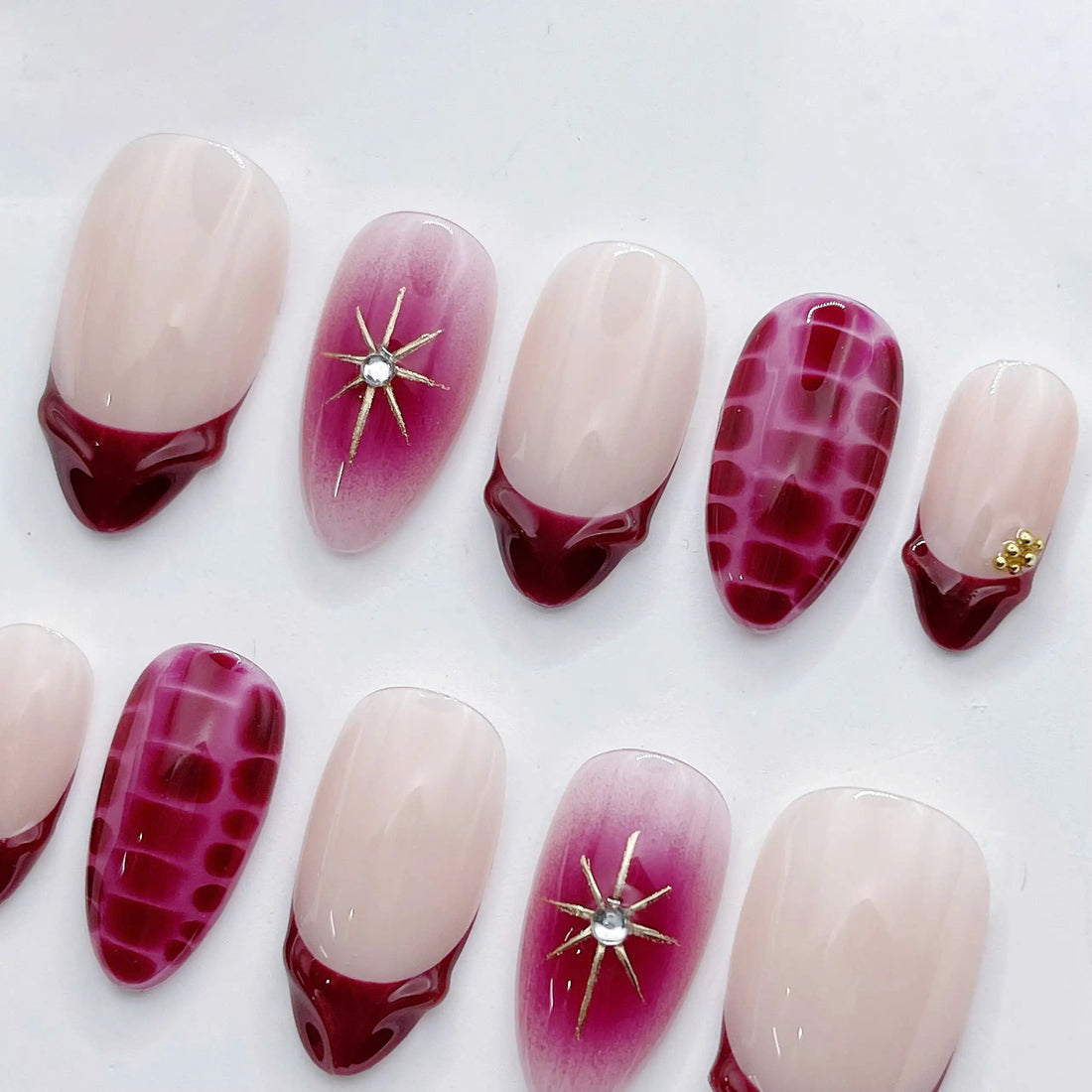 Abstract Star | Handmade Red Drip Elegant French Press-On Nails