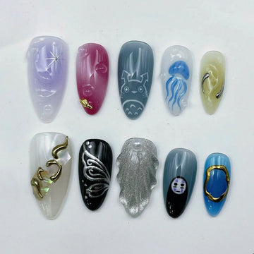 Anime Spirit | Handmade Unique No Face Art Press-On Nails