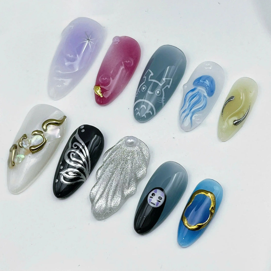 Anime Spirit | Handmade Unique No Face Art Press-On Nails