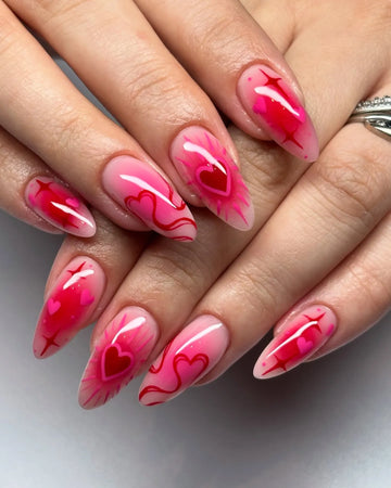 Aura Vortex | Handmade Pink Aura Heart Y2K Red Swirl Press-On Nails