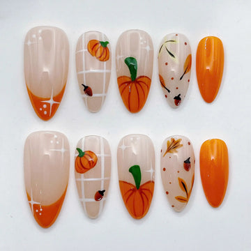 Autumn Pumpkin | Handmade Orange Festive Fall Press-On Nails