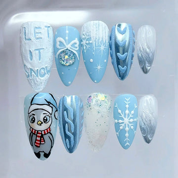 Blue Penguin | Handmade 3D Winter Sweater Christmas Press-On Nails
