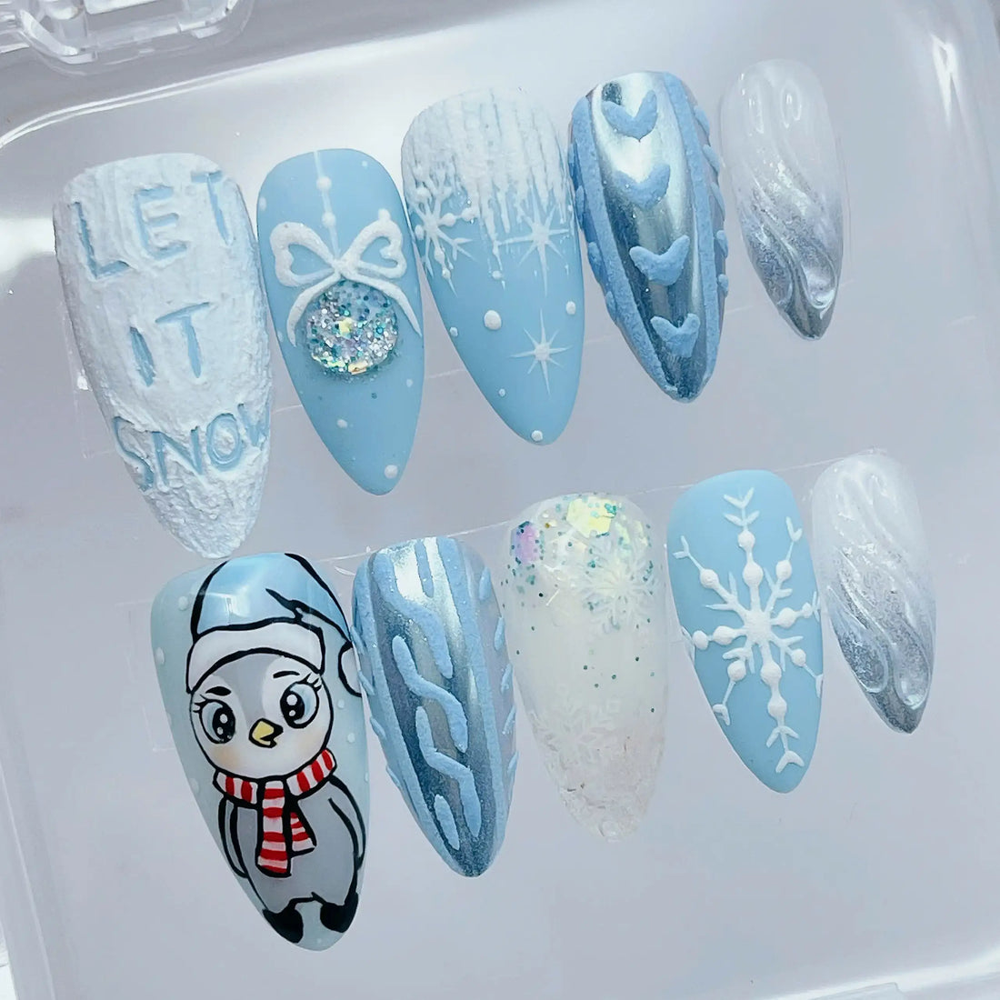 Blue Penguin | Handmade 3D Winter Sweater Christmas Press-On Nails