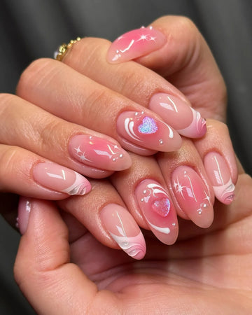 Blush Swirl | Handmade Pink Aura Blush 3D Heart Pearl Coquette Press-On Nails