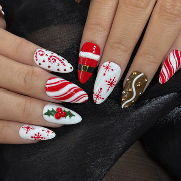 Candy Cane | Handmade Candy Cane Santa Red White Festive Press-On Nails