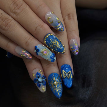 Celestial Aura | Handmade Mystical Evil Eye Sun Moon Press-On Nails