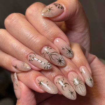 Celestial Starlight | Handmade Gold Chrome Silver Glitter Moon Press-On Nails