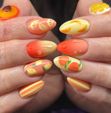 Citrus Orchard | Handmade 3D Peach Lemon Orange Water Drop Press-On Nails
