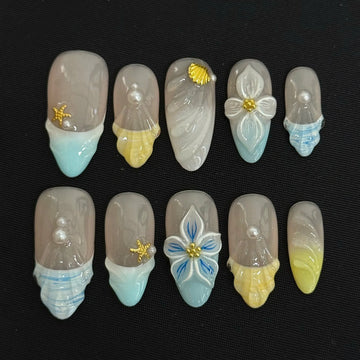 Coastal Shell | Handmade 3D Mermaidcore Seashell Ocean Press-On Nails
