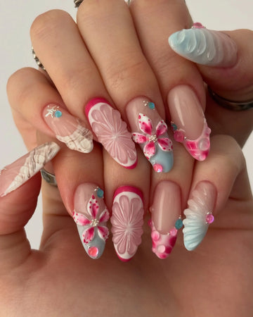 Coral Shore | Handmade 3D Pink Flower Seashell Beach Summer Press-On Nails