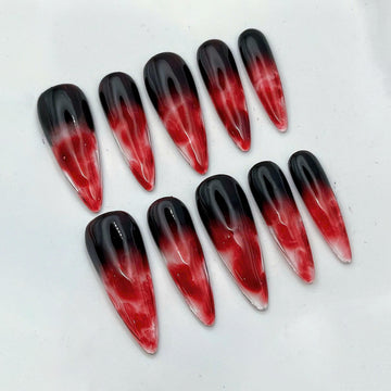 Crimson Marble | Handmade Bloody Fluid Red Black Horror Reusable Press-On Nails