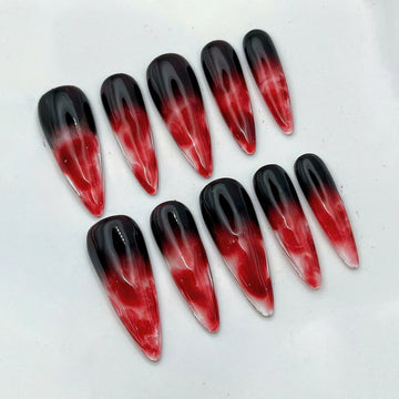 Crimson Marble | Handmade Bloody Fluid Red Black Horror Reusable Press-On Nails
