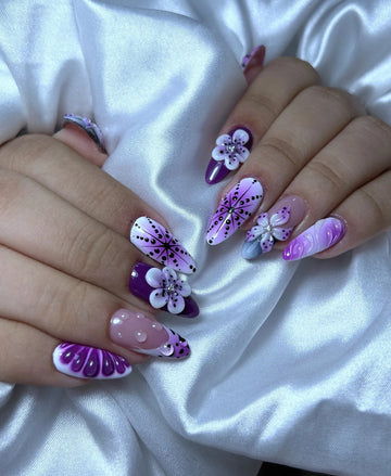 Cyber Blossom | Handmade Purple 3D Flower Y2K Star Press-On Nails