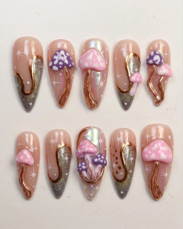 Enchanted Forest | Handmade 3D Pastel Mushroom Fairycore Press-On Nails