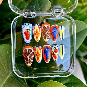 Euro Riviera | Handmade Amalfi Summer Lobster Citrus Seafood Press-On Nails