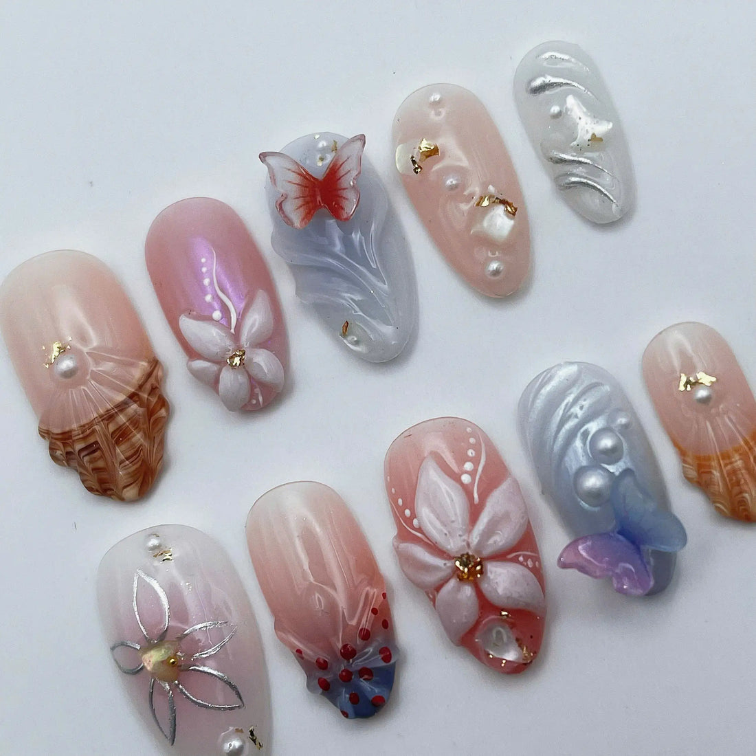 Fairy Butterfly | Handmade Pink Blue Coquette 3D Press-On Nails