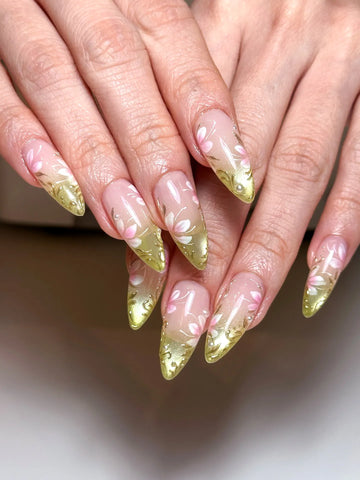 Forest Blossom | Handmade Green Cat Eye Cherry Blossom Press-On Nails