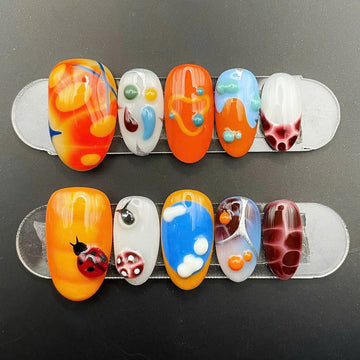 Funky Ladybug | Handmade 3D Orange Abstract Press-On Nails