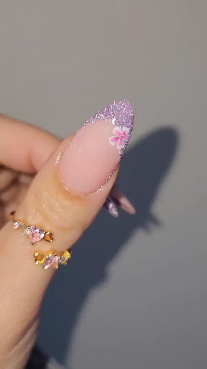 Glitter Butterfly | Handmade Pink Purple Floral Press-On Nails
