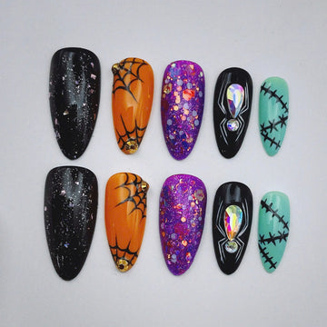 Glitter Spider Web | Handmade Festive Rhinestone Press-On Nails