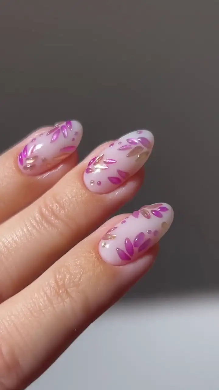 Golden Leaf | Handmade Milky White Spring Pink Press-On Nails
