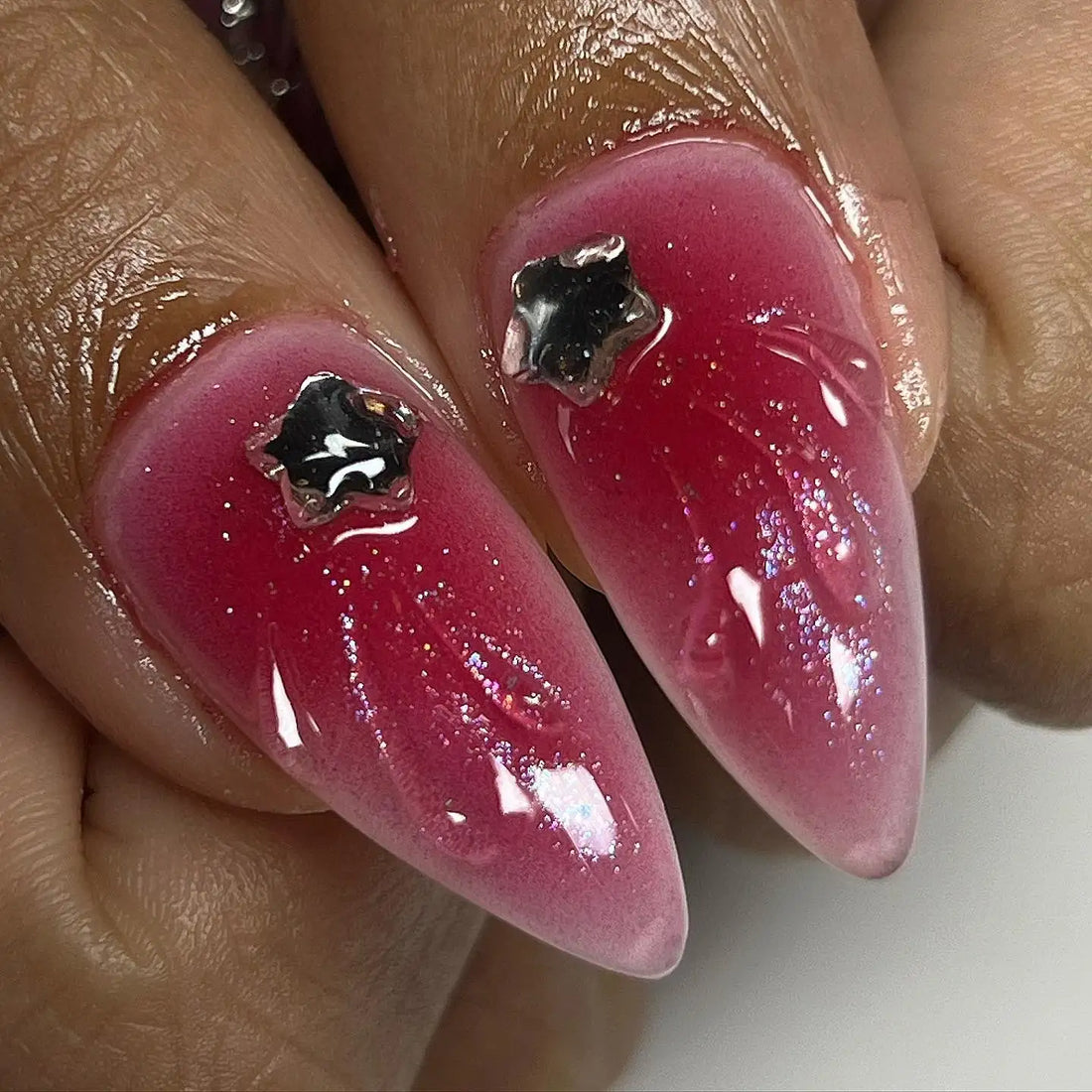 Goth Ribbon | Handmade Black Red Chrome Cross Press-On Nails