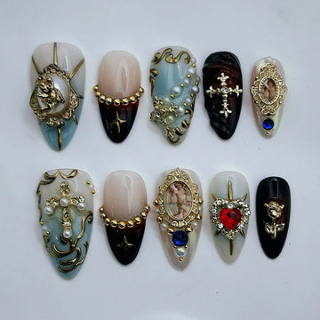 Gothic Angel | Handmade Luxury Gold Cross Holy Press-On Nails