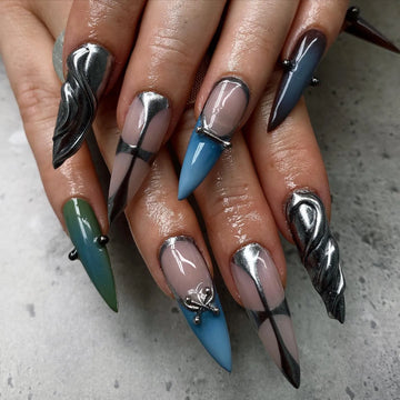 Gothic Blade | Handmade 3D Silver Chrome Sword Pierced Press-On Nails