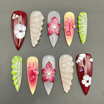 Orchid Bloom | Handmade Colorful Ombre 3D Floral Spring Press-On Nails