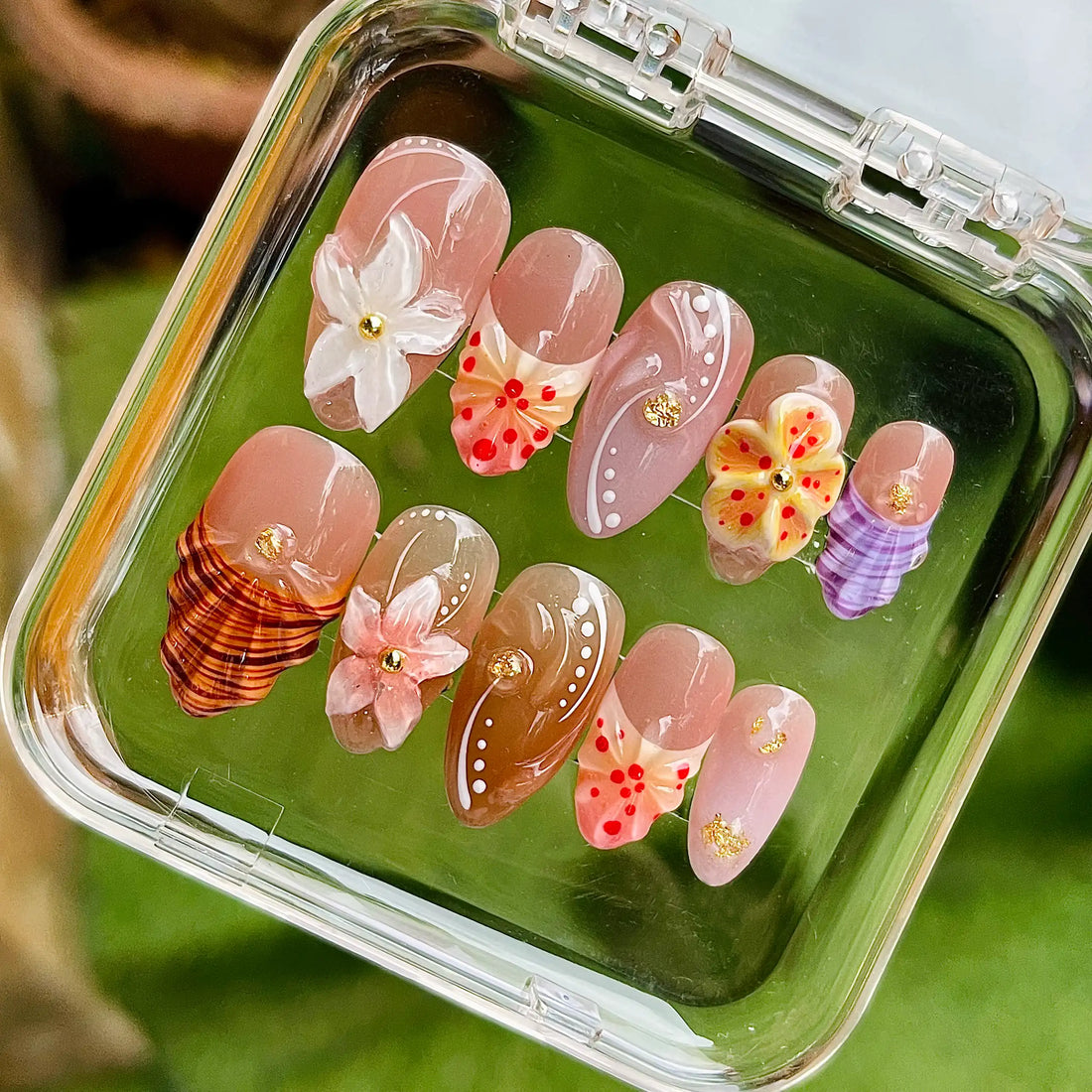 Handmade 3D Flower Floral Swirl Summer Press on Nails A23