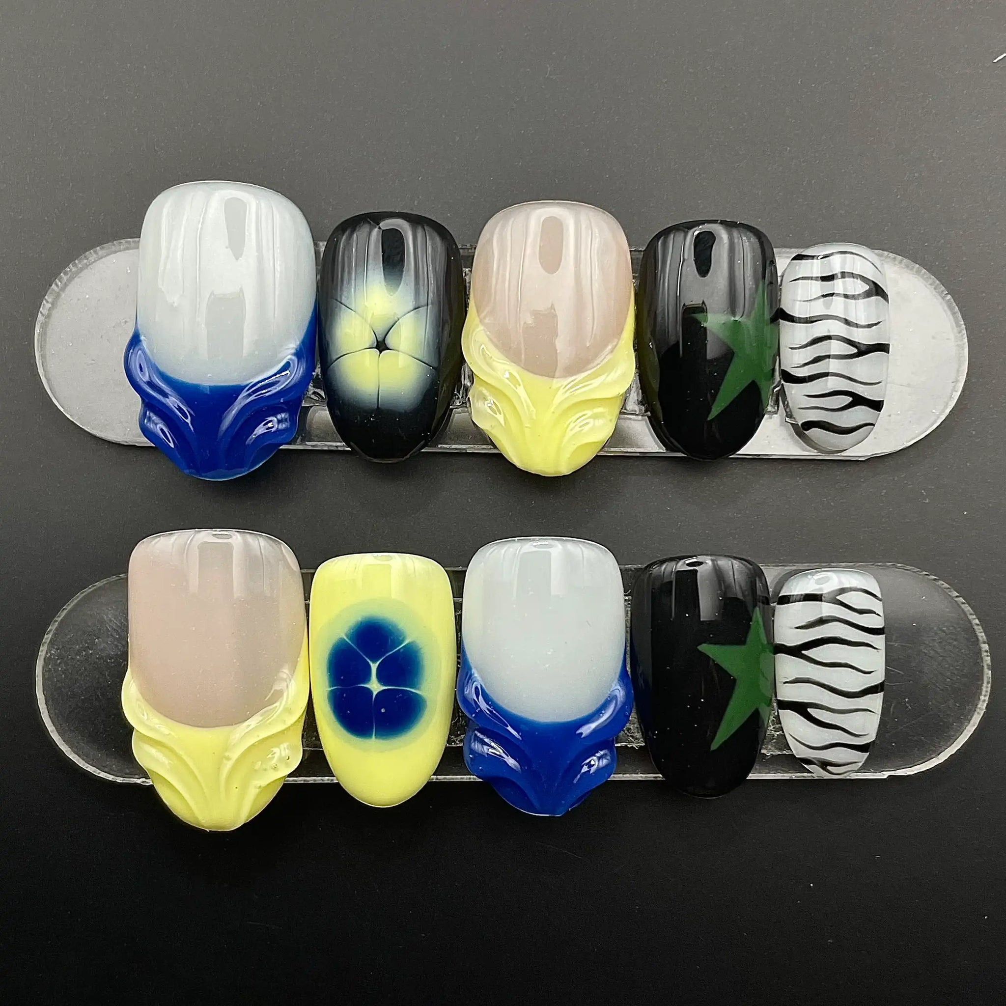 Handmade Abstract Eclectic Zebra Star Unique Press on Nails O88