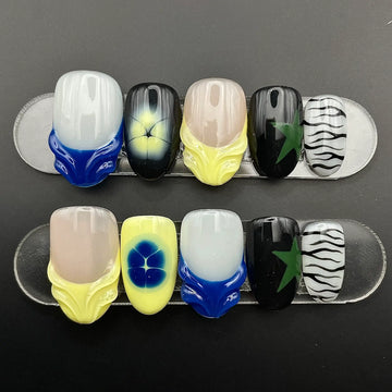 Handmade Abstract Eclectic Zebra Star Unique Press on Nails O88