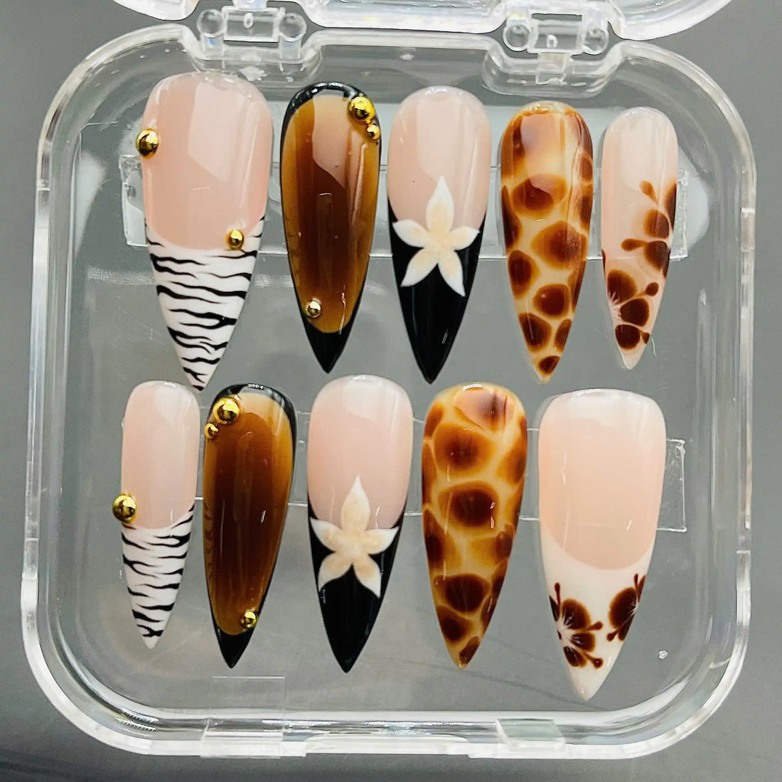 Handmade Animal Print Zebra Giraffe Wild Floral Press on Nails K82