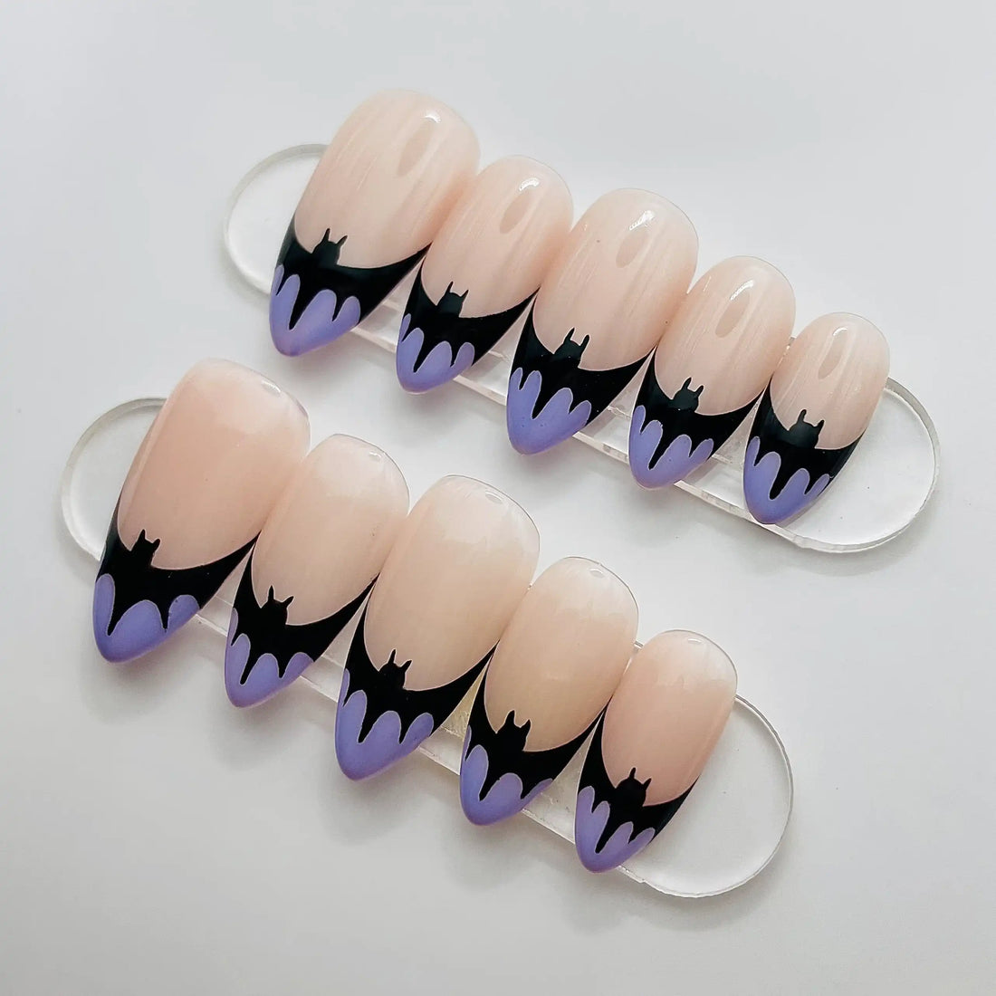 Handmade Bat Wing Halloween Purple Black Spooky French Press on Nails S69