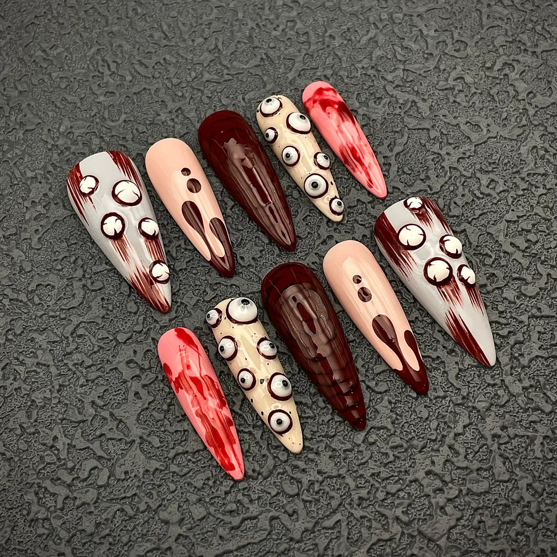 Handmade Bloody Eyeball Horror Spooky Creepy Halloween Press on Nails Q35