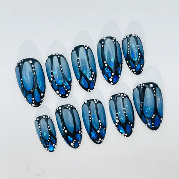 Monarch Magic | Handmade Blue Butterfly Sparkle Press-On Nails