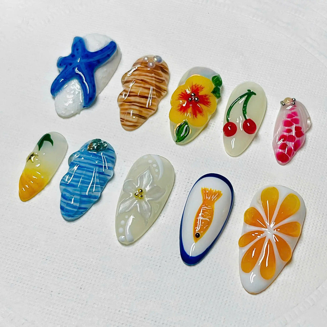 Handmade Fish Fruit Flower Seashell 3D Press on Nails Z20