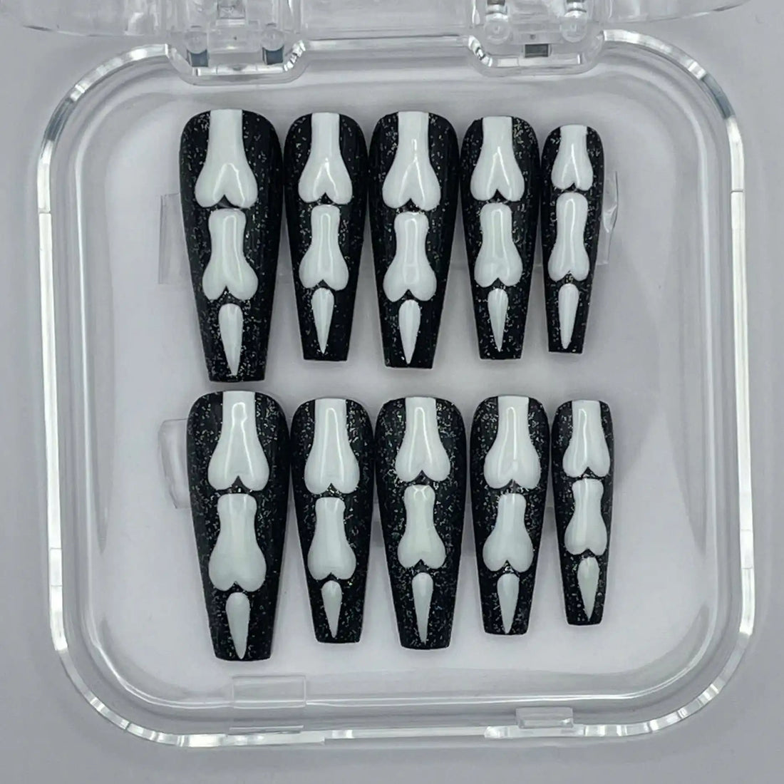 Handmade Halloween Skeleton Bone Glow in the Dark Spooky Press on Nails G14