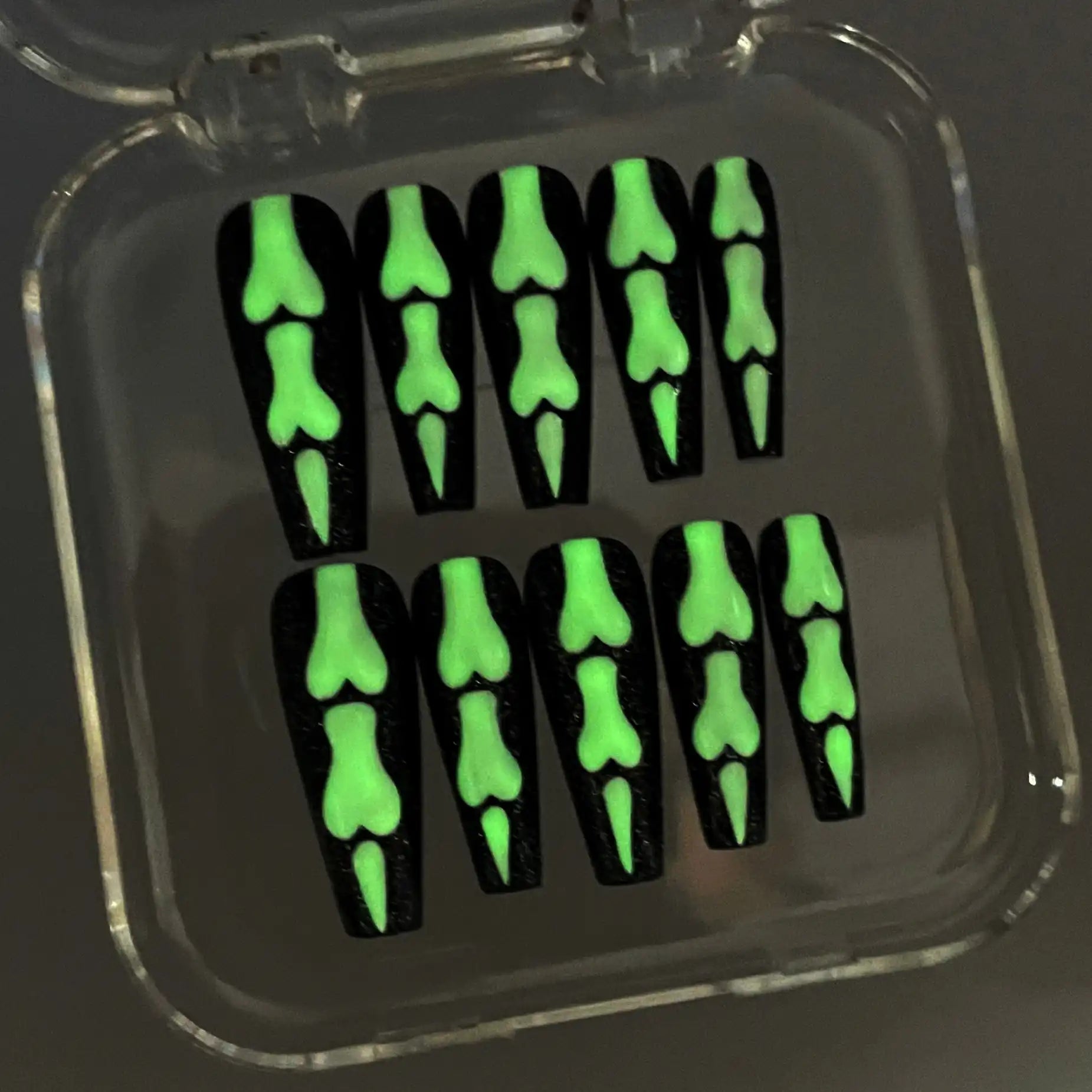 Handmade Halloween Skeleton Bone Glow in the Dark Spooky Press on Nails G14