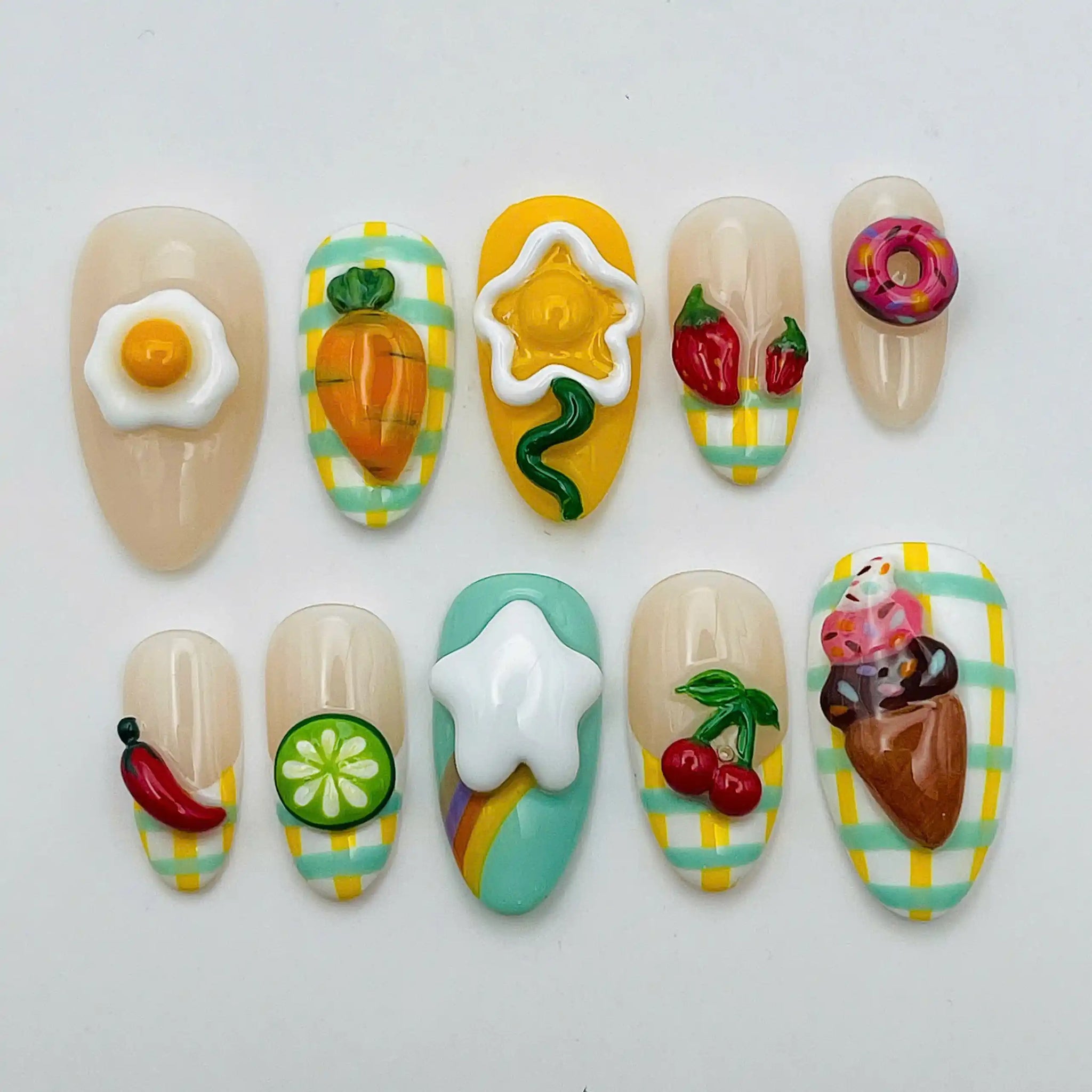 Handmade Kawaii Food Fruit Dessert 3D Cute Fun Press on Nails G31