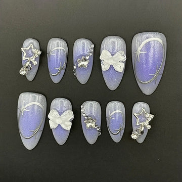 Lavender Sky | Handmade Celestial Purple Star Bow Press-On Nails