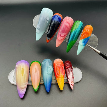 Handmade Multi-Color Fluid Abstract 3D Textured Liquid Press on Nails C46