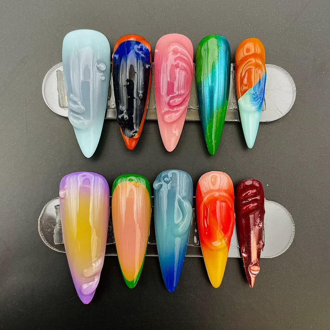Handmade Multi-Color Fluid Abstract 3D Textured Liquid Press on Nails C46