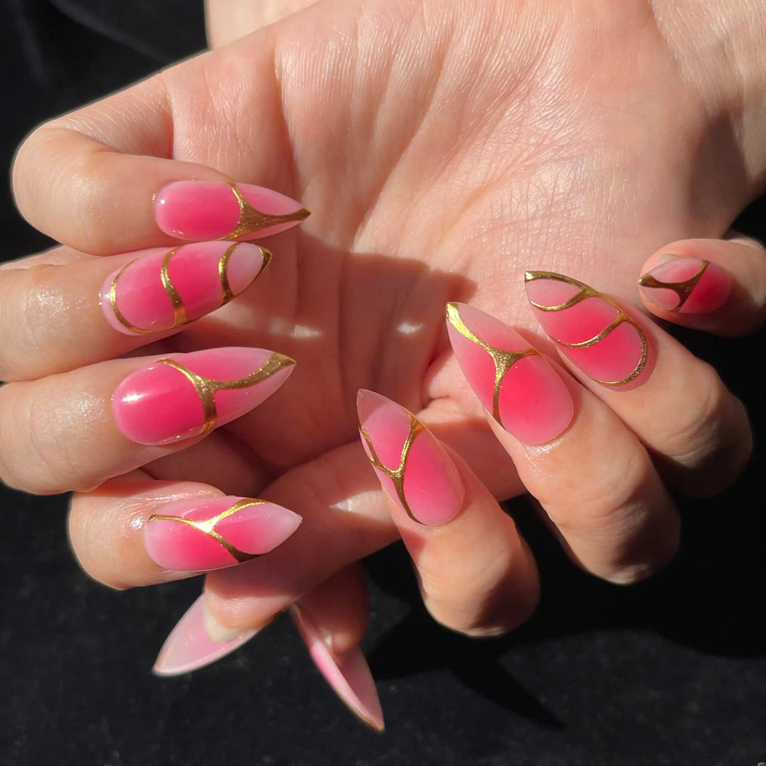 Handmade Pink Gold Metallic Abstract Elegant Press on Nails P52