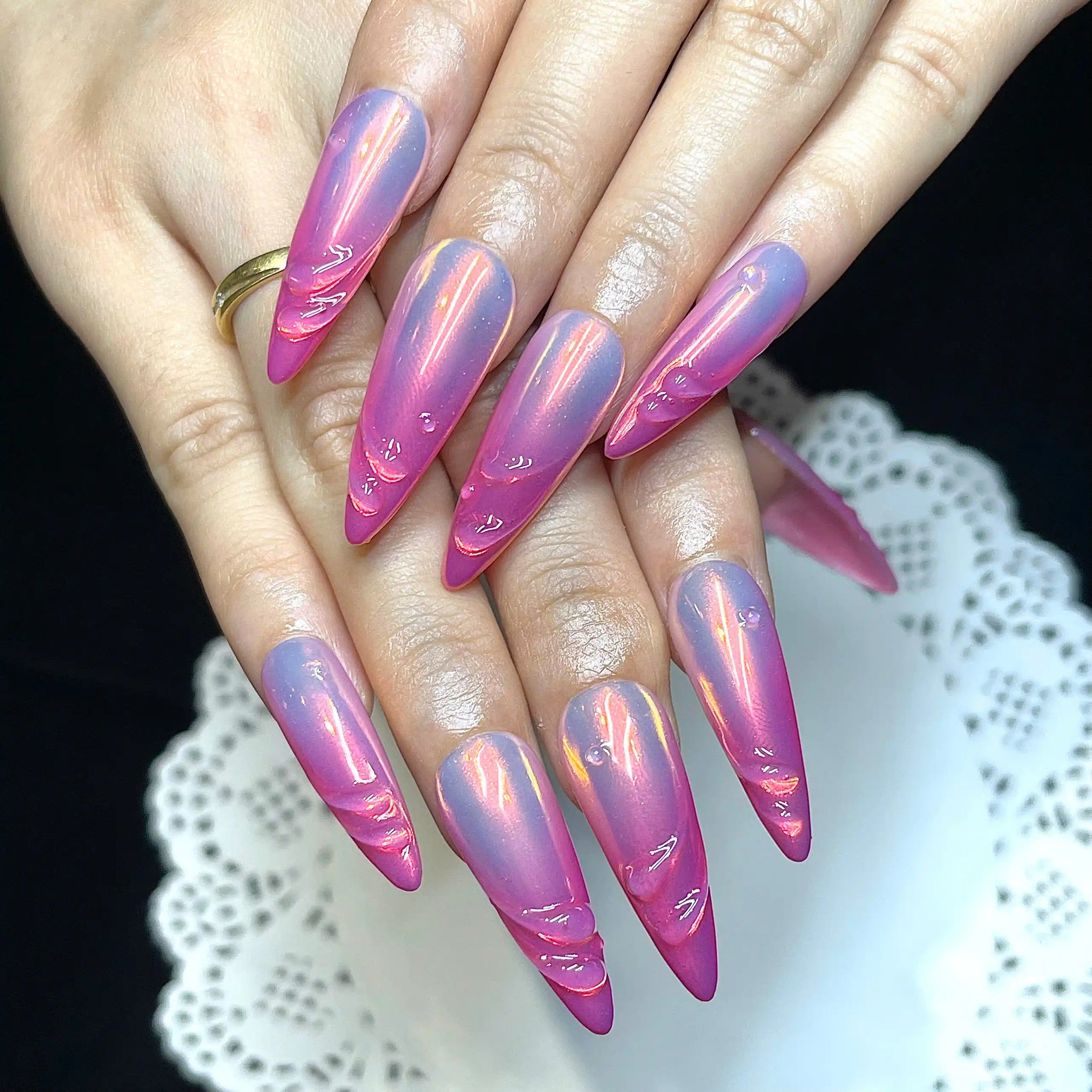 Handmade Pink Purple Ombre Chrome Iridescent Press on Nails M50