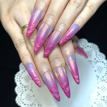 Handmade Pink Purple Ombre Chrome Iridescent Press on Nails M50