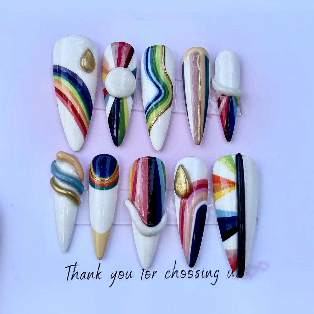 Handmade Rainbow Abstract Colorful Modern Art Press on Nails Y72