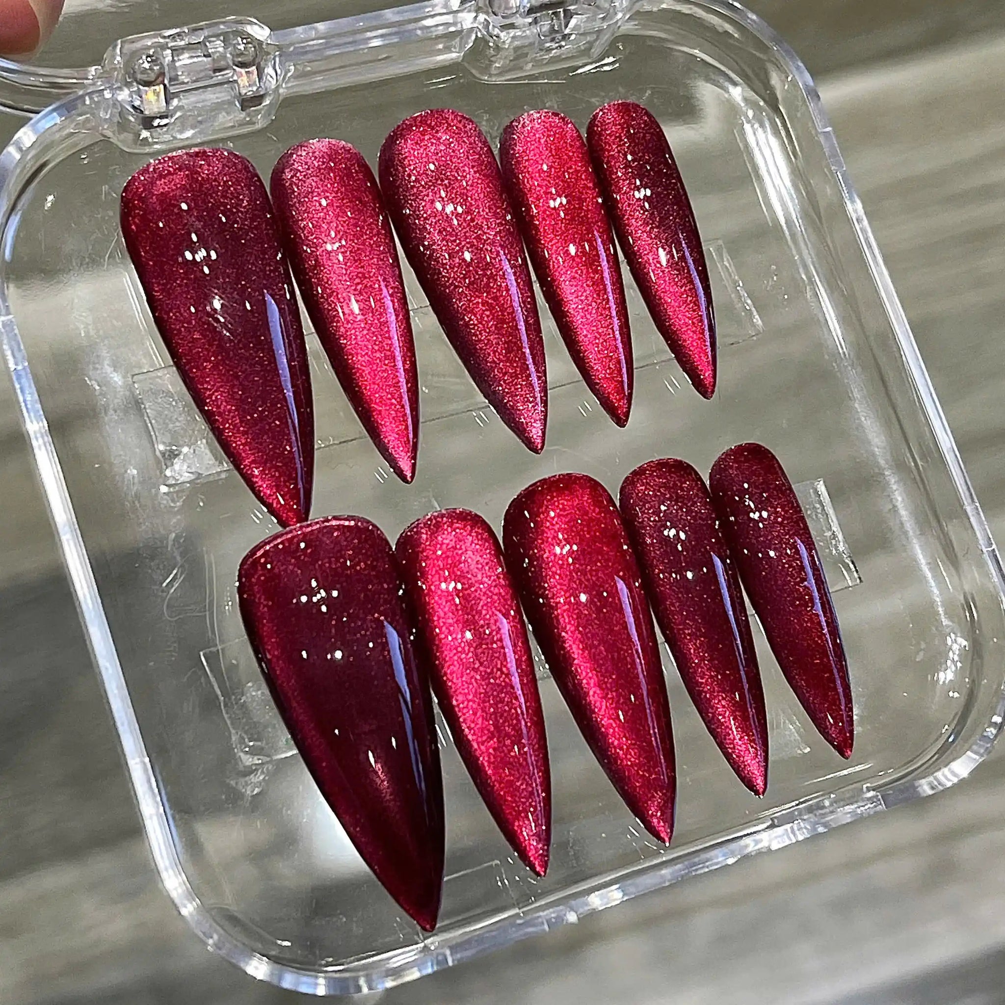 Handmade Pink Cat Eye Magnetic Glitter Luxurious Press on Nails Y46